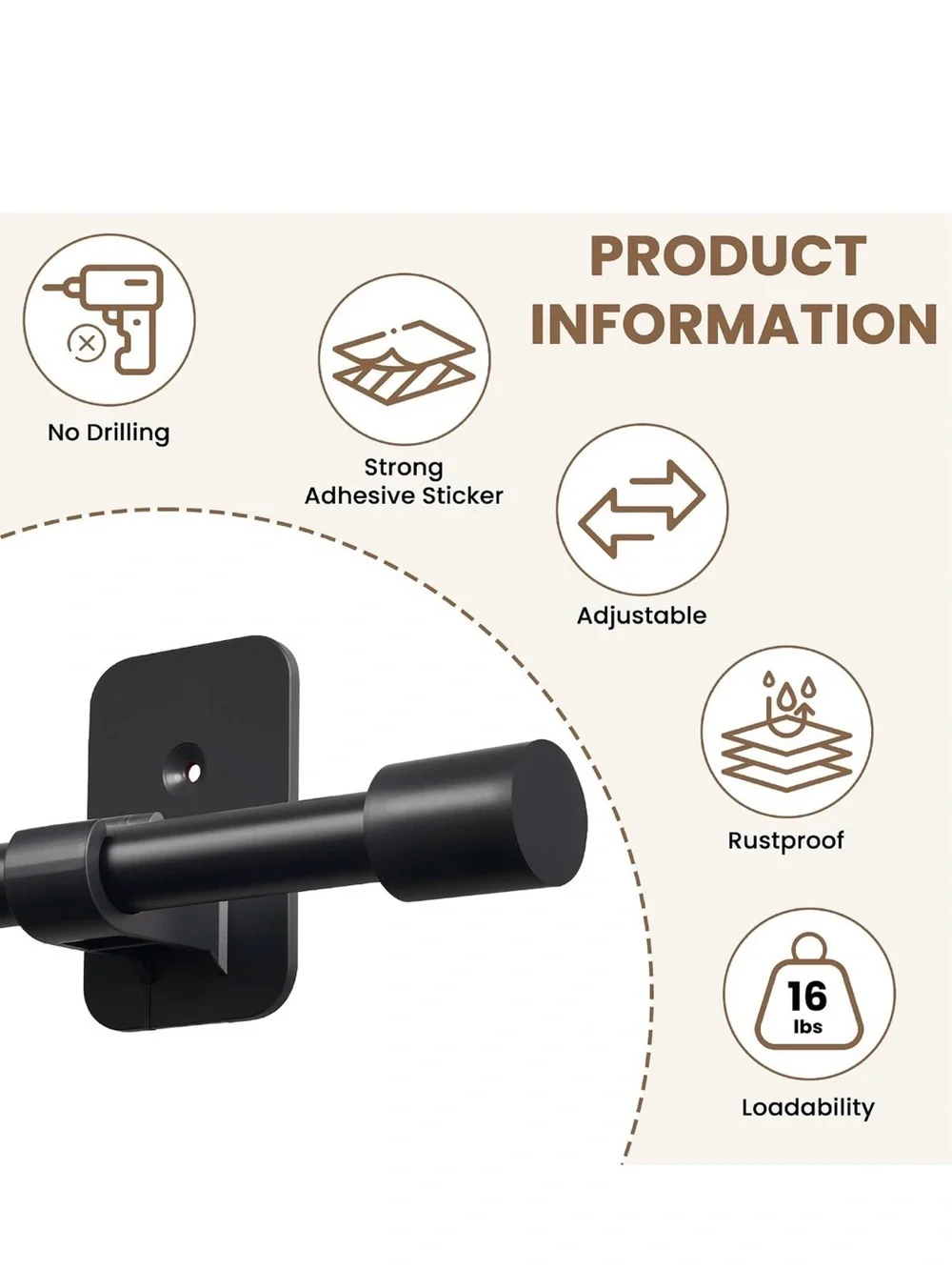 New Open Box Black Curtain Rods No Drilling for Windows 28 to 48 Inch, 5/8